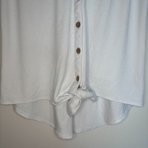 FORTUNE & IVY Short Sleeve Button Up Shirt Womens L White Tie Front Hi Lo - Picture 3 of 7